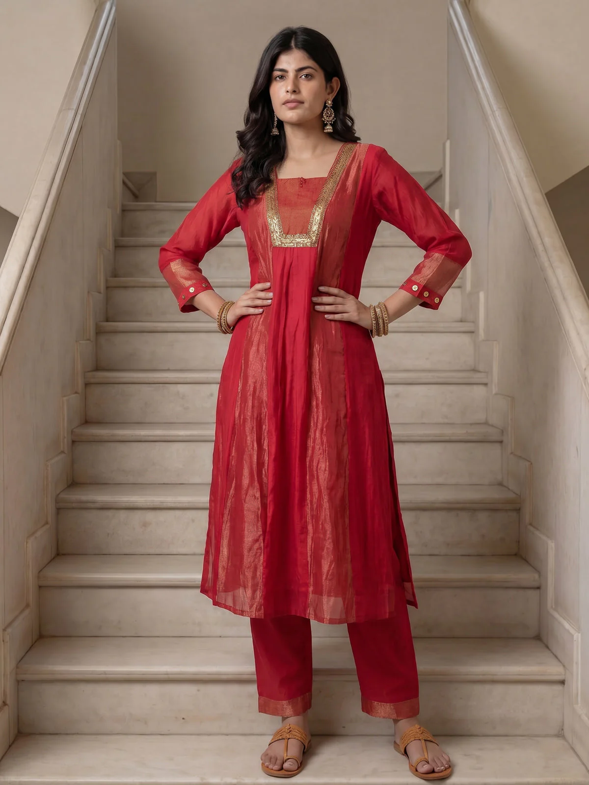 Pink Mul Chanderi Anarkali Suit - Image 3