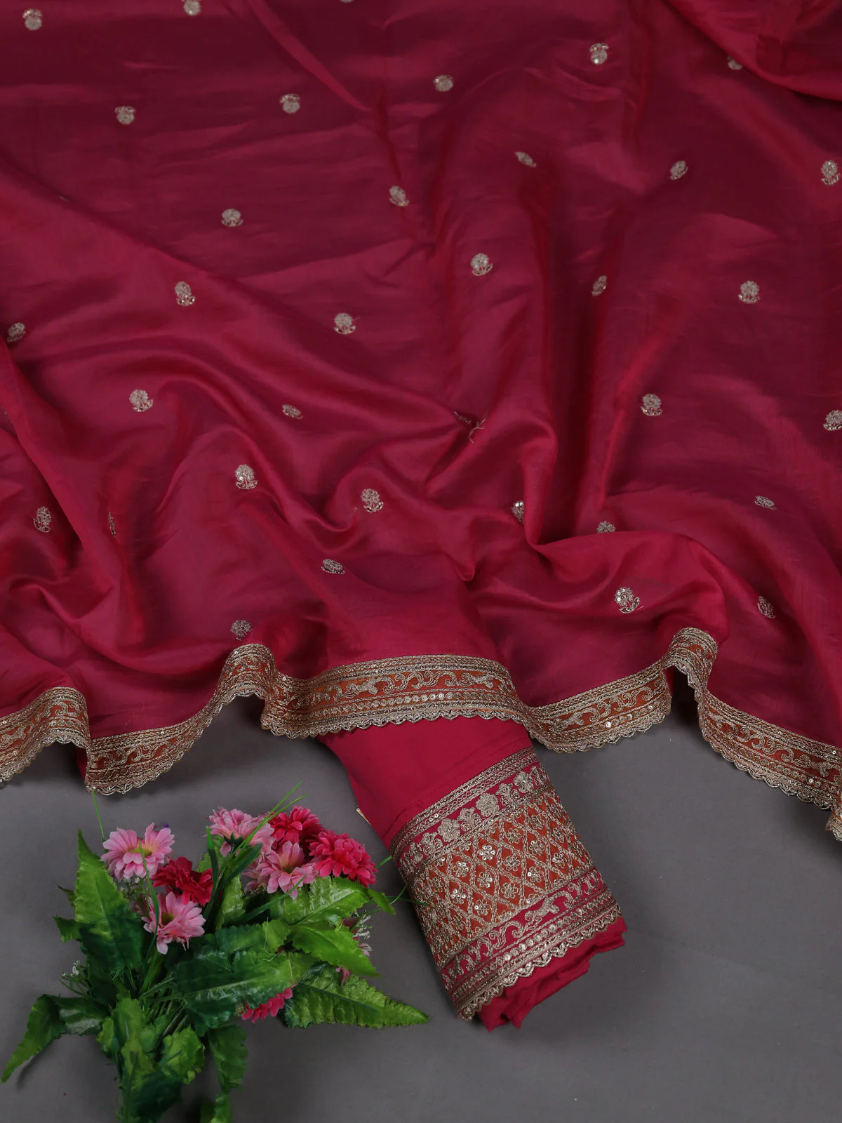 Pink Mul Chanderi Semi Stitched Suit - Image 2