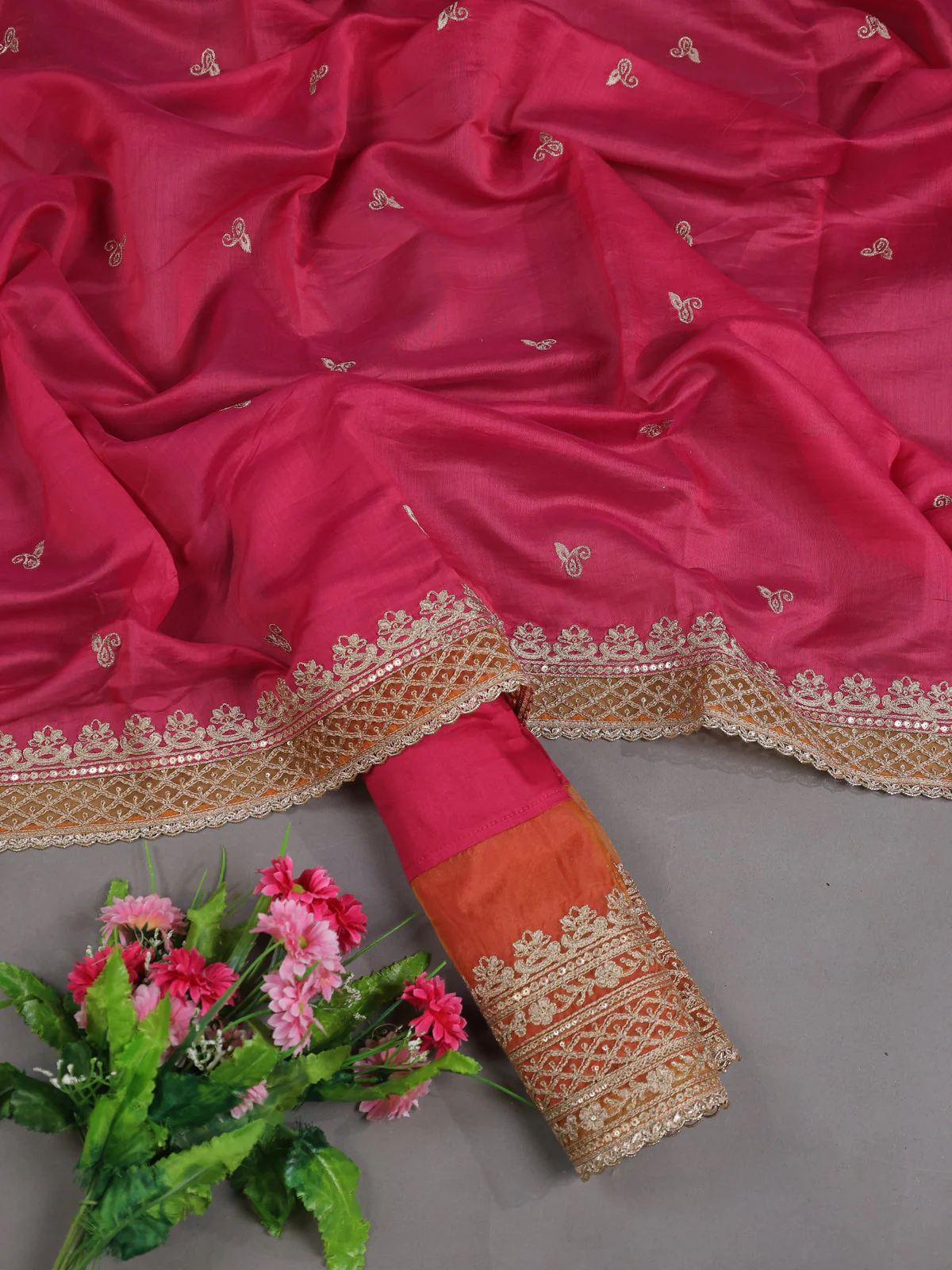 Pink Mul Chanderi Semi Stitched Suit - Image 2