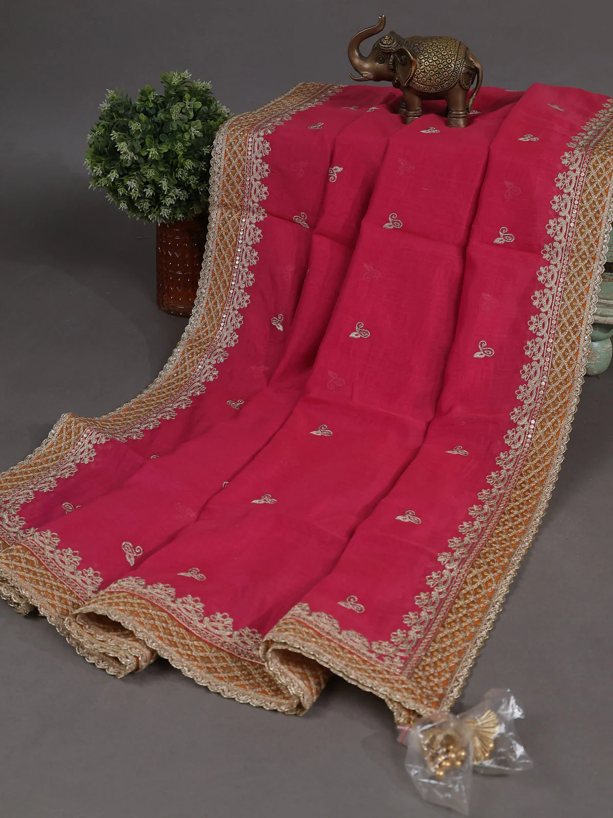 Pink Mul Chanderi Semi Stitched Suit - Image 3