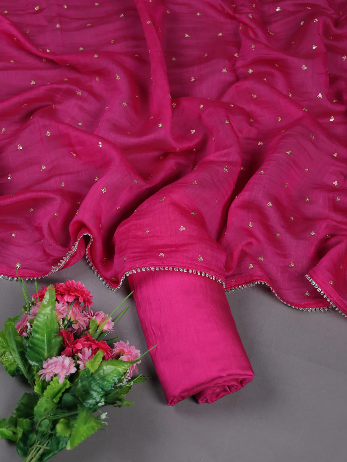 Pink Mul Chanderi Semi Stitched Suit - Image 2