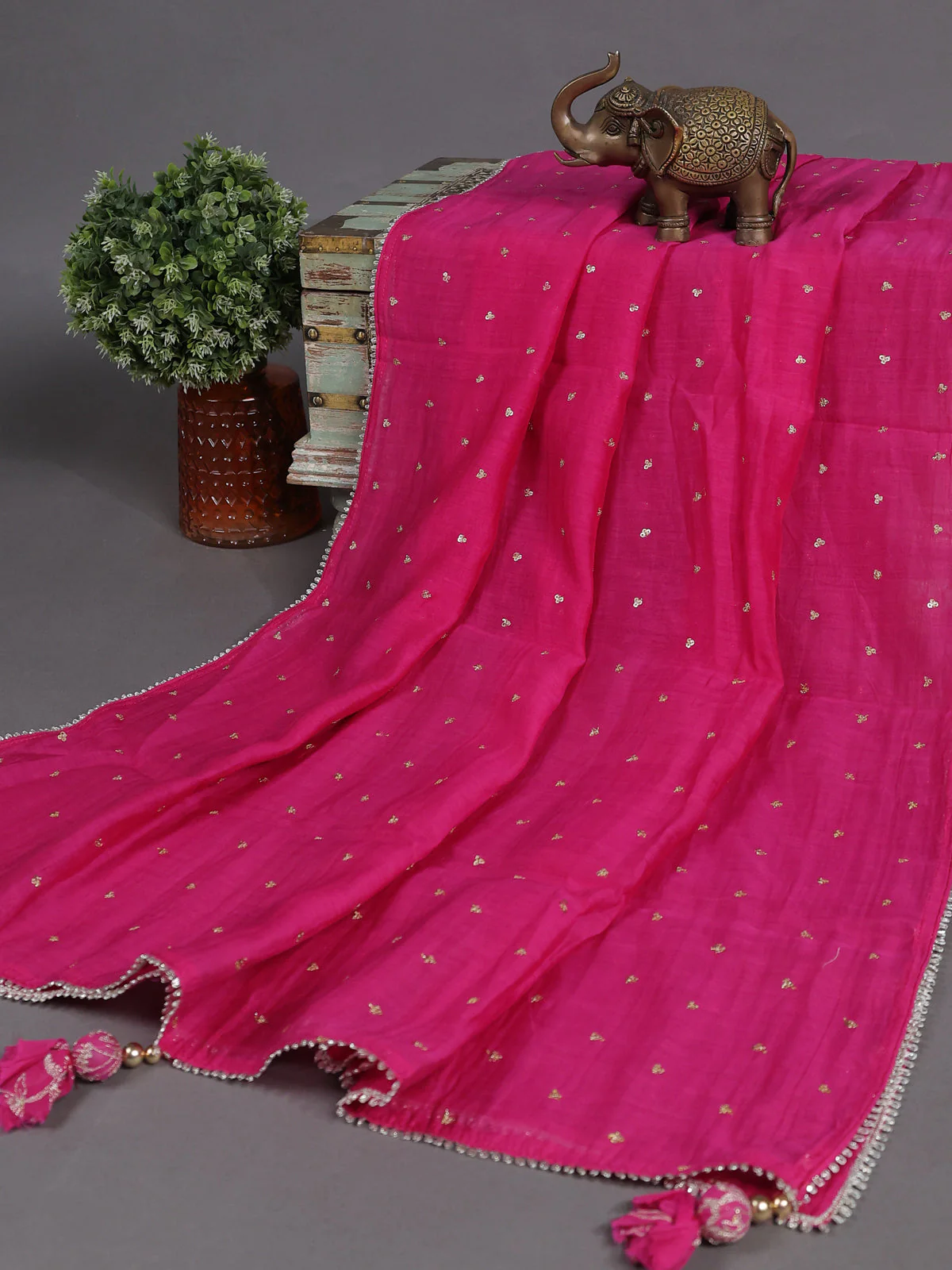 Pink Mul Chanderi Semi Stitched Suit - Image 3