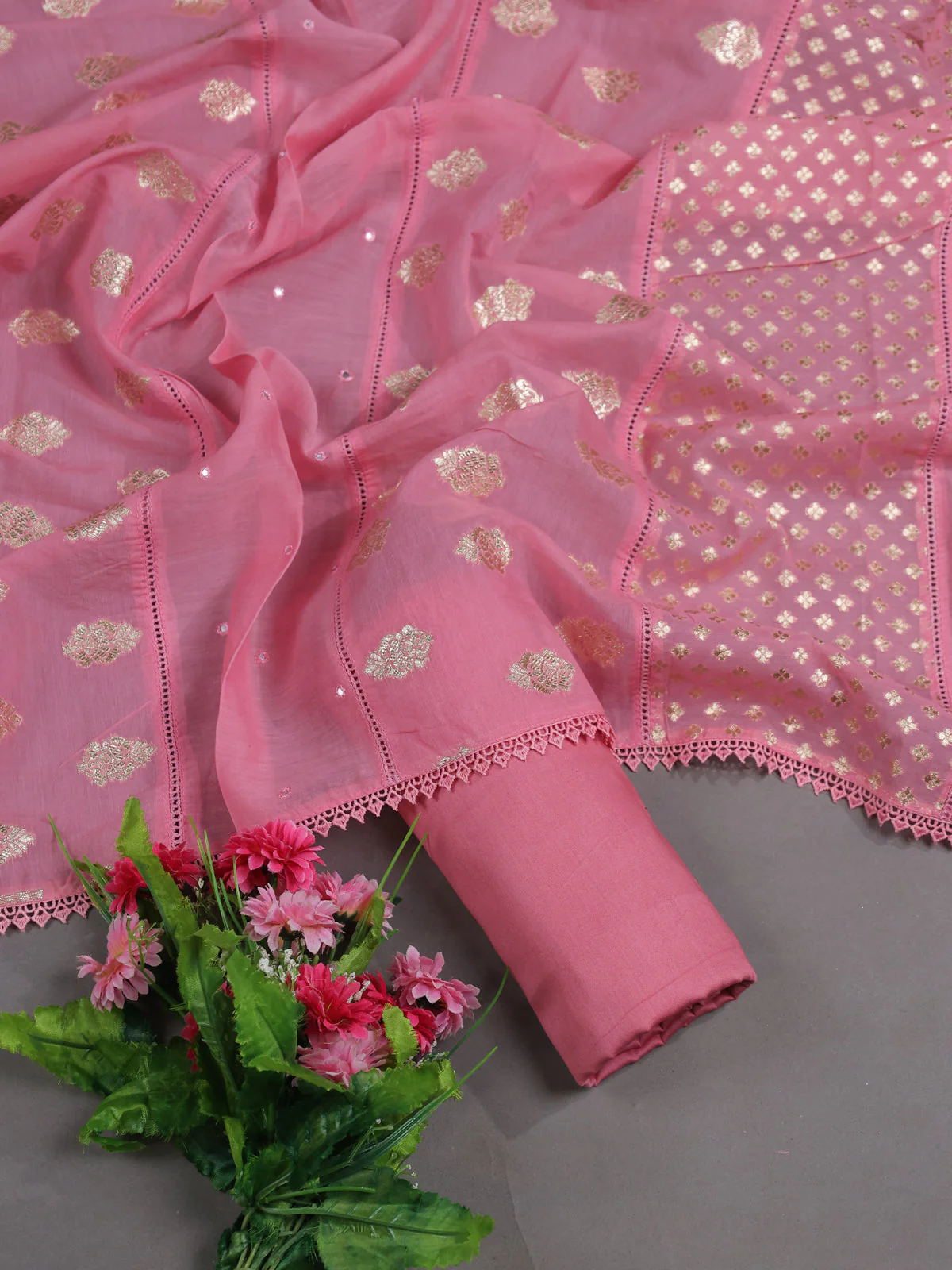 Pink Mul Chanderi Unstitched Suit - Image 2