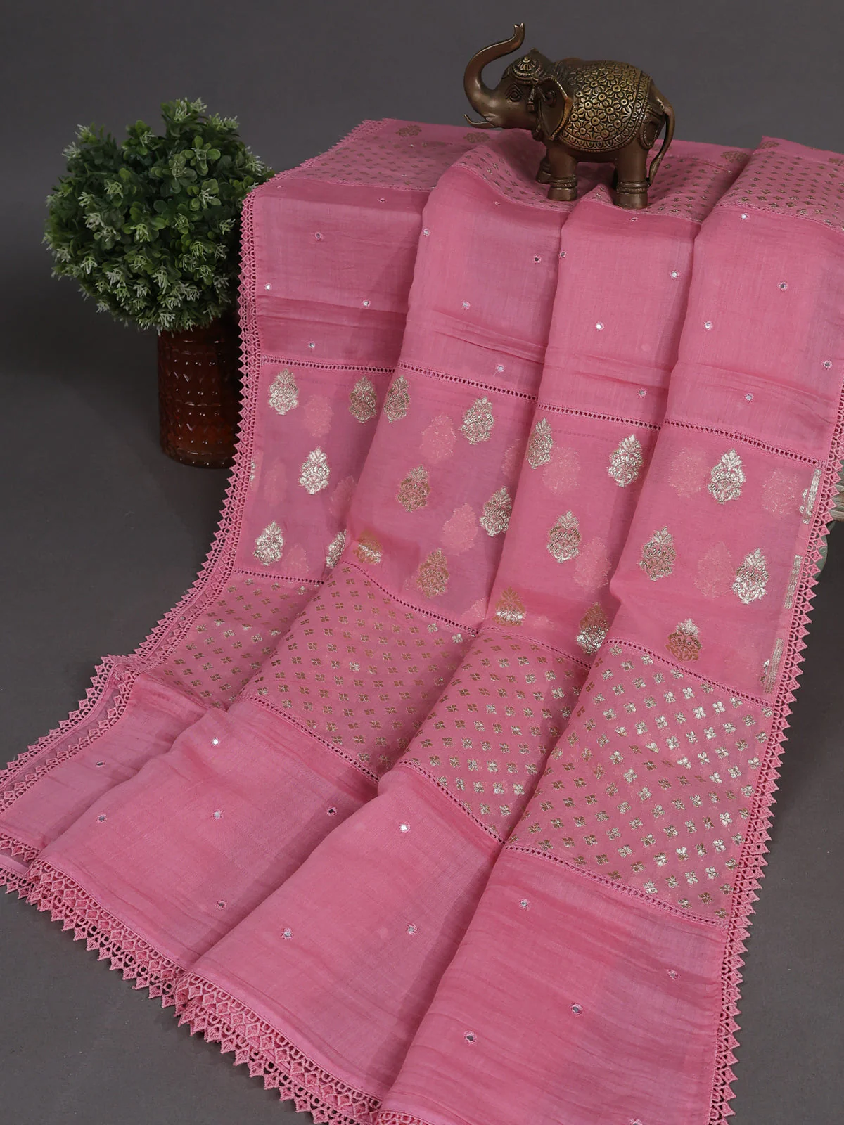 Pink Mul Chanderi Unstitched Suit - Image 3