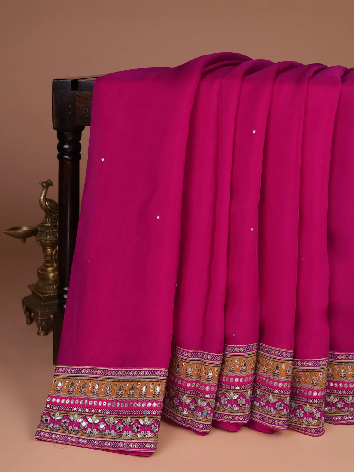 Pink Organza Silk Saree - Embroidery Readymade Blouse - Image 2