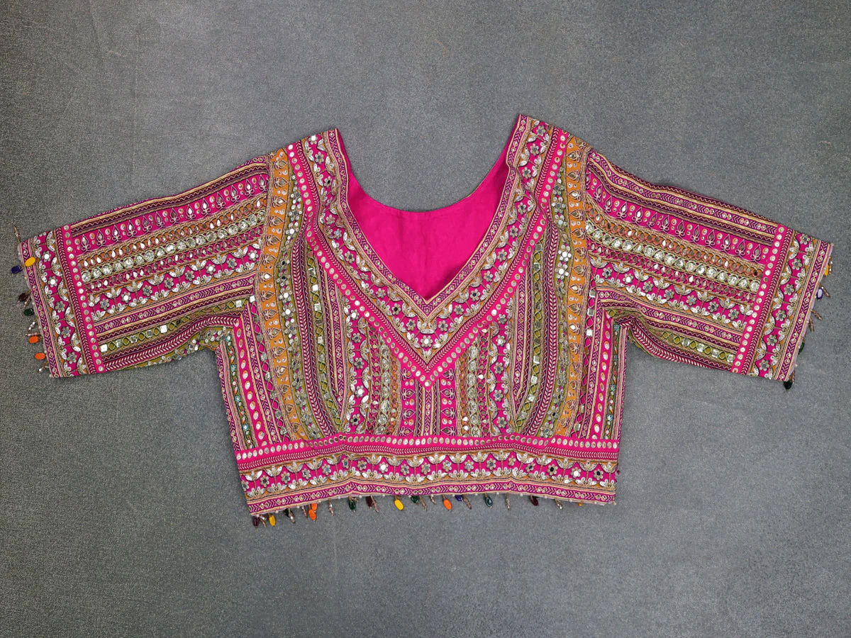 Pink Organza Silk Saree - Embroidery Readymade Blouse - Image 3