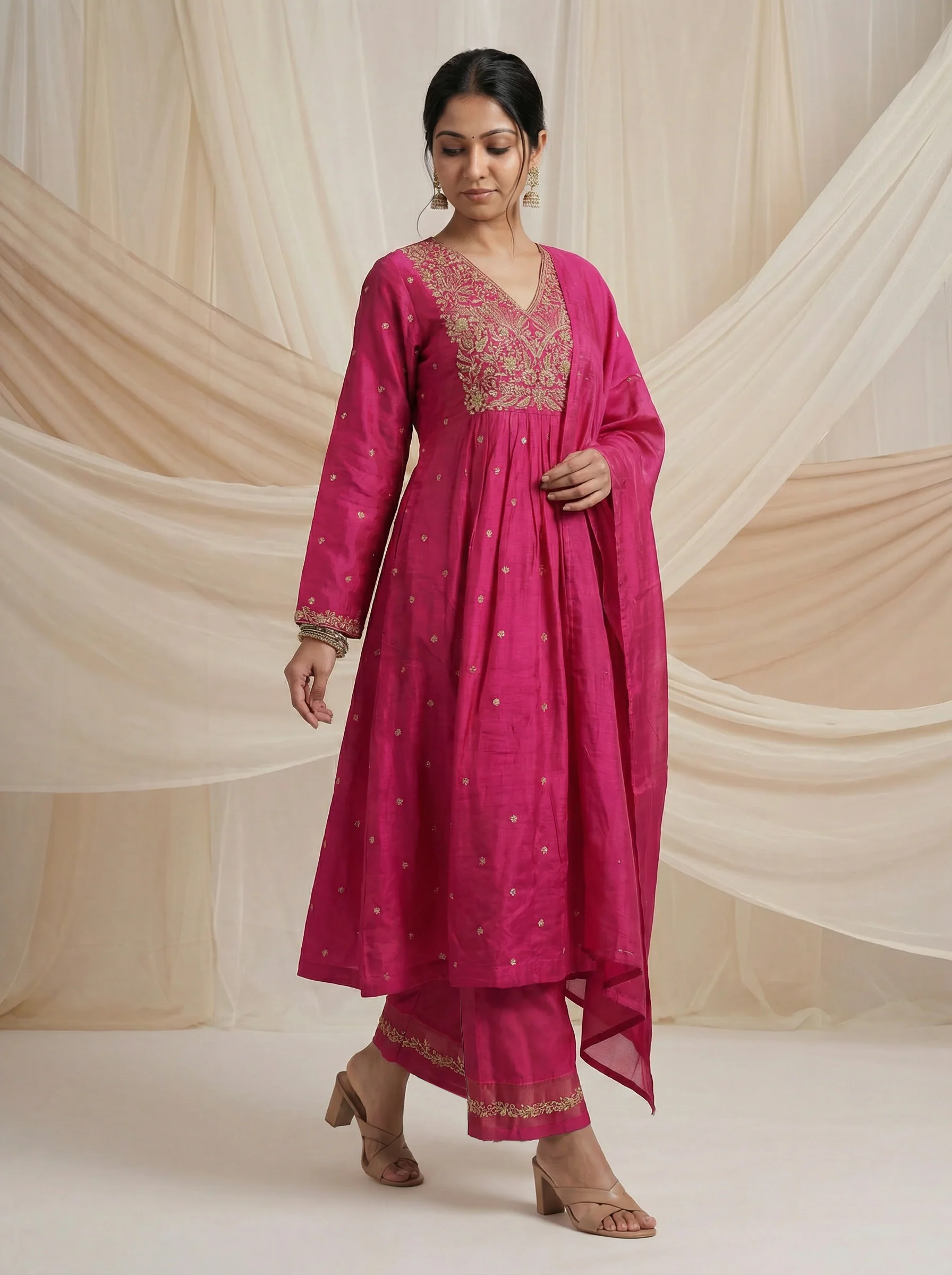 Pink Raw Silk Zardosi Embroidered Anarkali Suit - Image 2