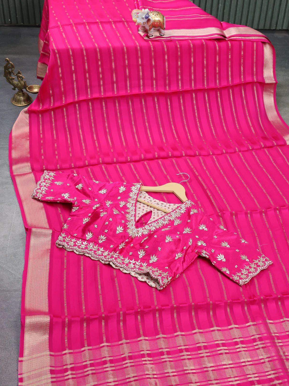 Pink Satin Organza Silk Saree With Embroidered Readymade Blouse