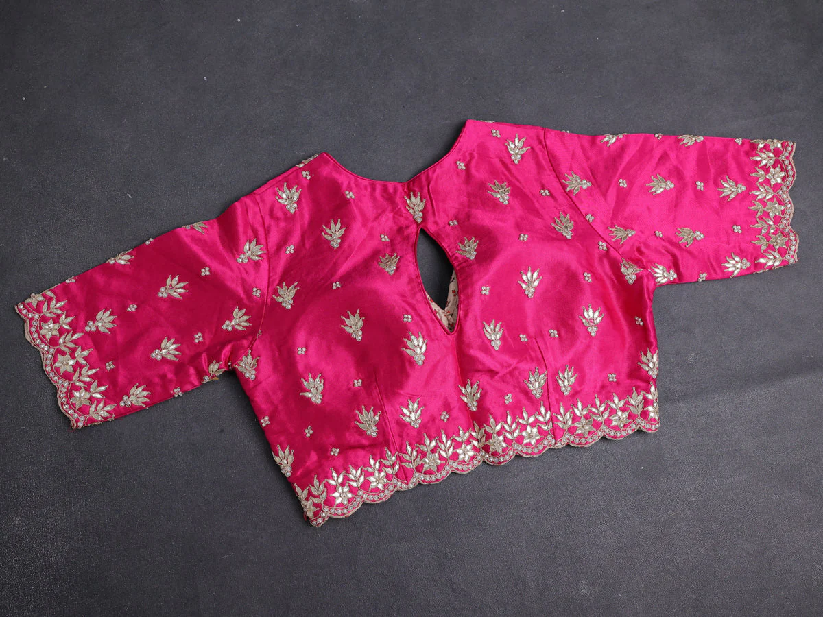 Pink Satin Organza Silk Saree With Embroidered Readymade Blouse - Image 5