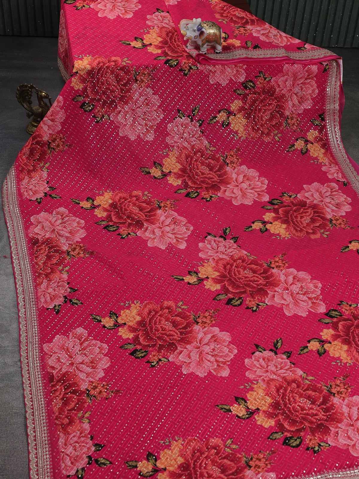 Pink Sequin Embroidered Georgette Saree - Image 2