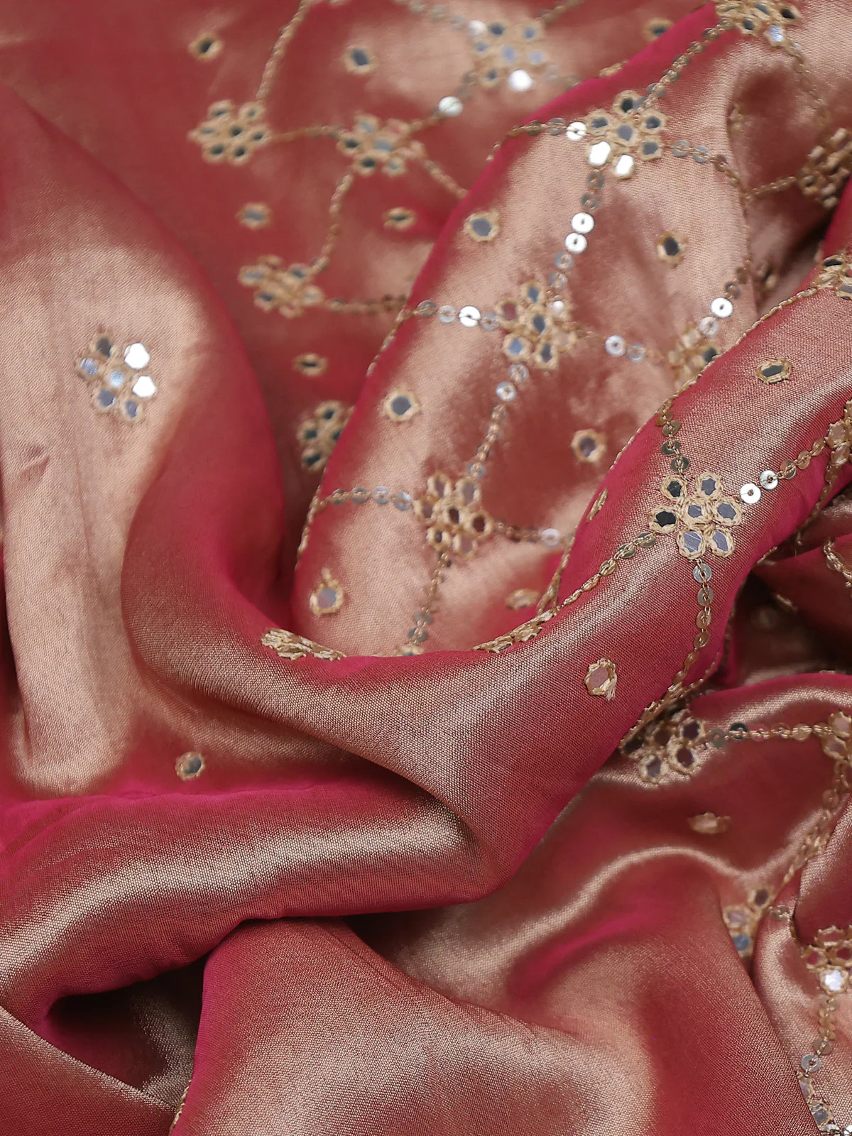 Pink Shade Tissue Silk Saree With Embroidery Readymade Blouse - Image 4