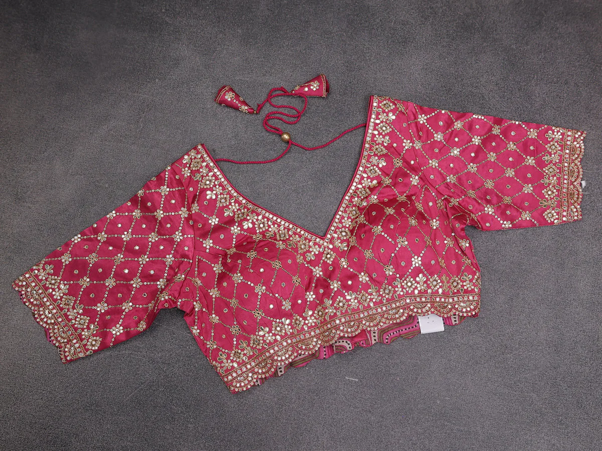 Pink Shade Tissue Silk Saree With Embroidery Readymade Blouse - Image 5