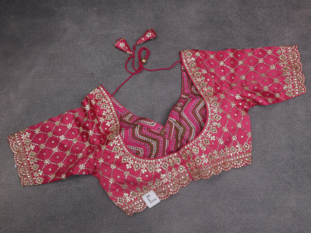Pink Shade Tissue Silk Saree With Embroidery Readymade Blouse - Image 6