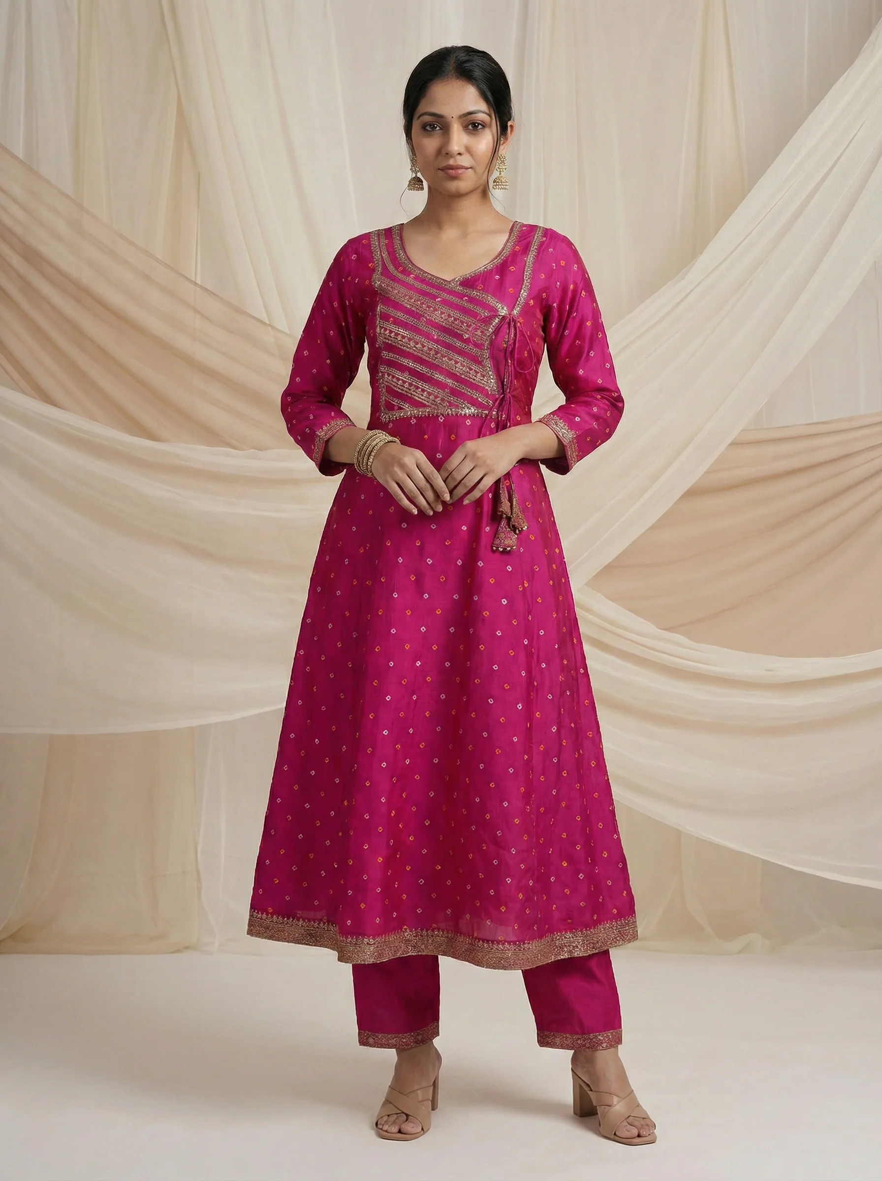 Pink Silk Anarkali Suit Sequins Embroidery - Image 2