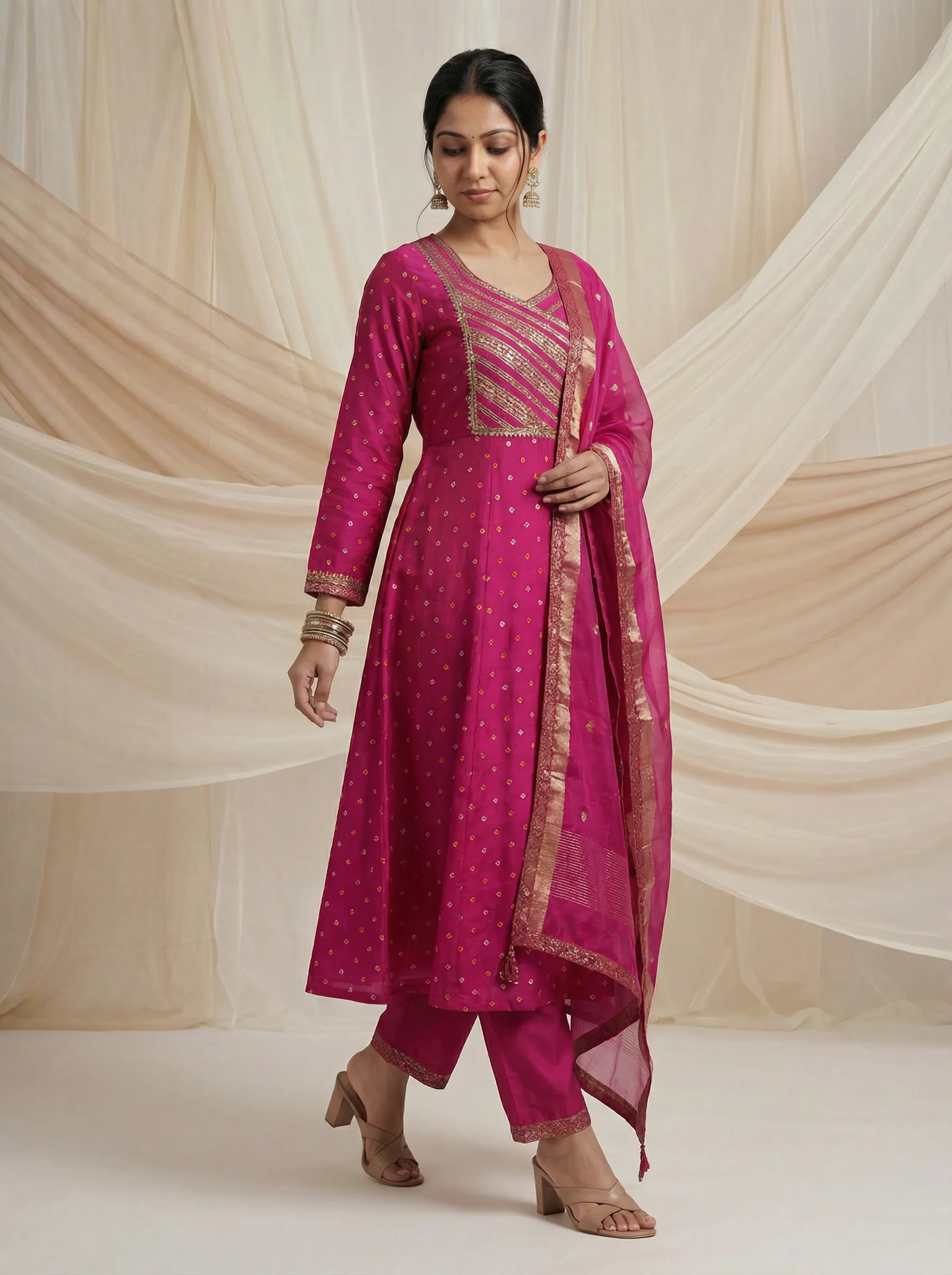Pink Silk Anarkali Suit Sequins Embroidery - Image 3
