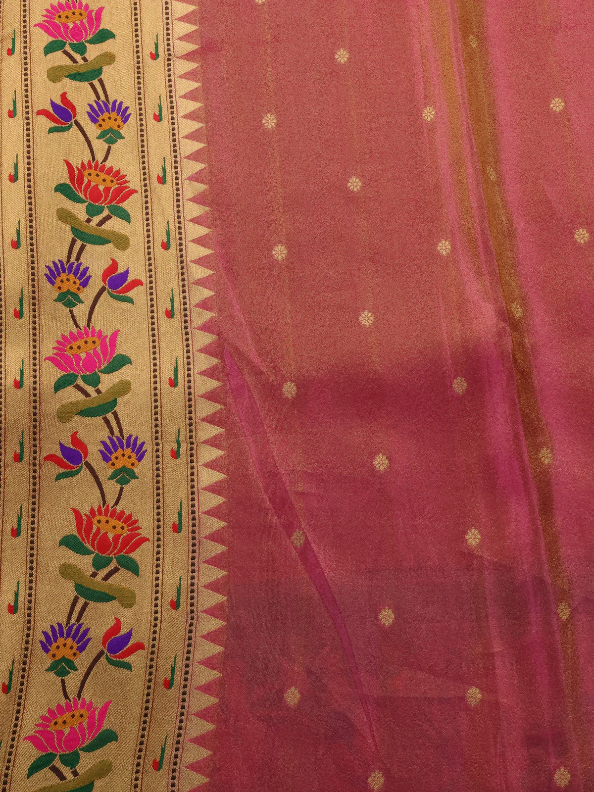 Pink Tissue Silk Saree With Embroidery Butta & Paithani Style Border - Image 4