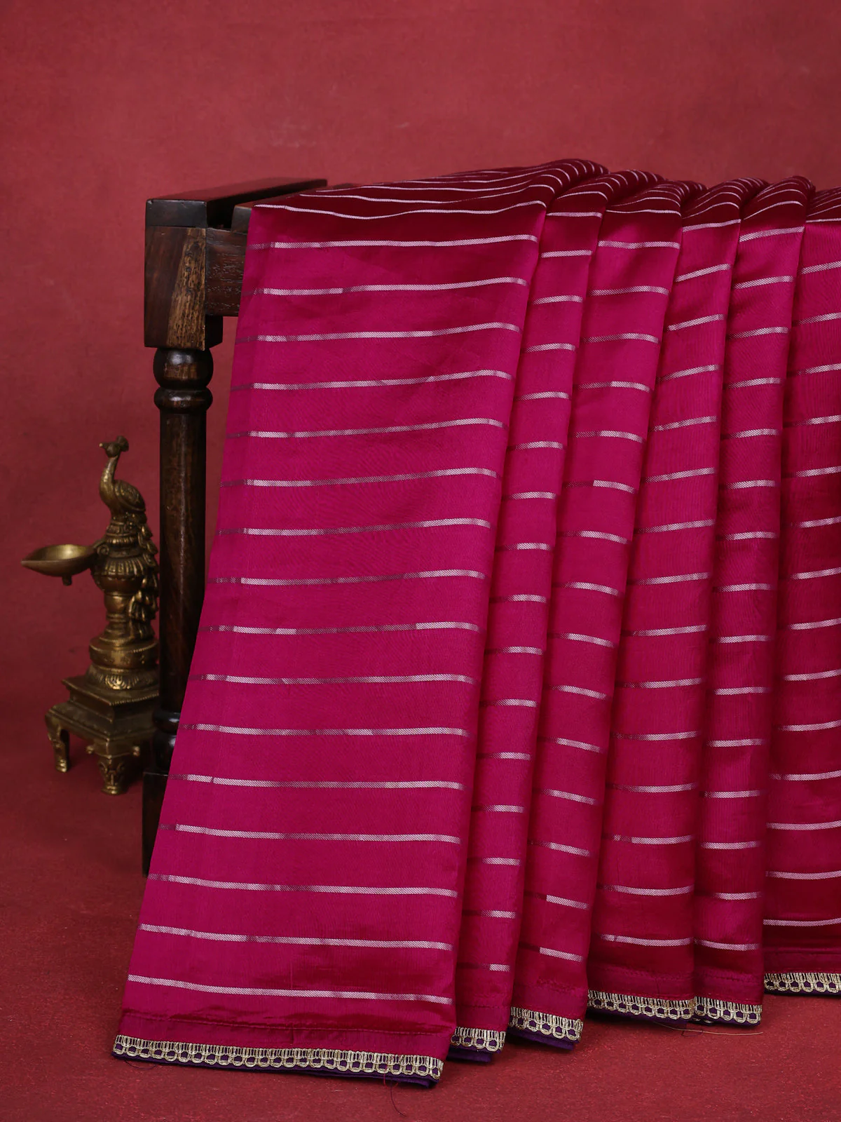 Pink -Violet Chiniya Silk Saree With Embroidery Readymade Blouse - Image 2