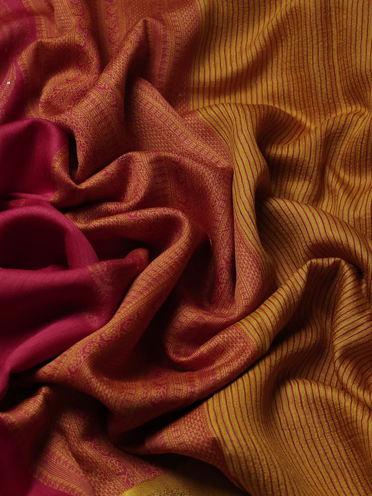 Pink-Yellow Tussar Silk Saree - Image 3