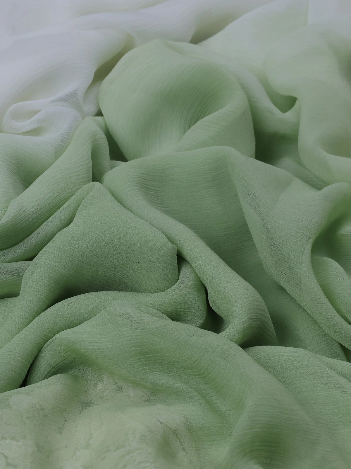 Pista Green And Off White Chiffon Saree Parsi Embroidery - Image 3
