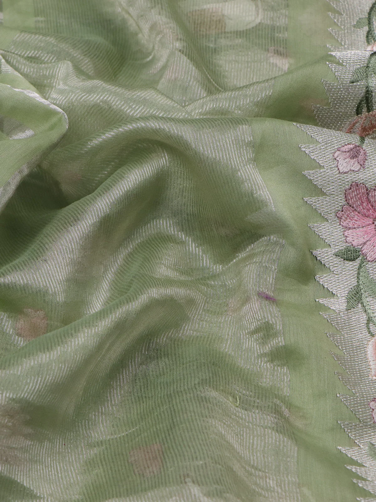 Pista Green Chanderi Cotton Saree - Image 3