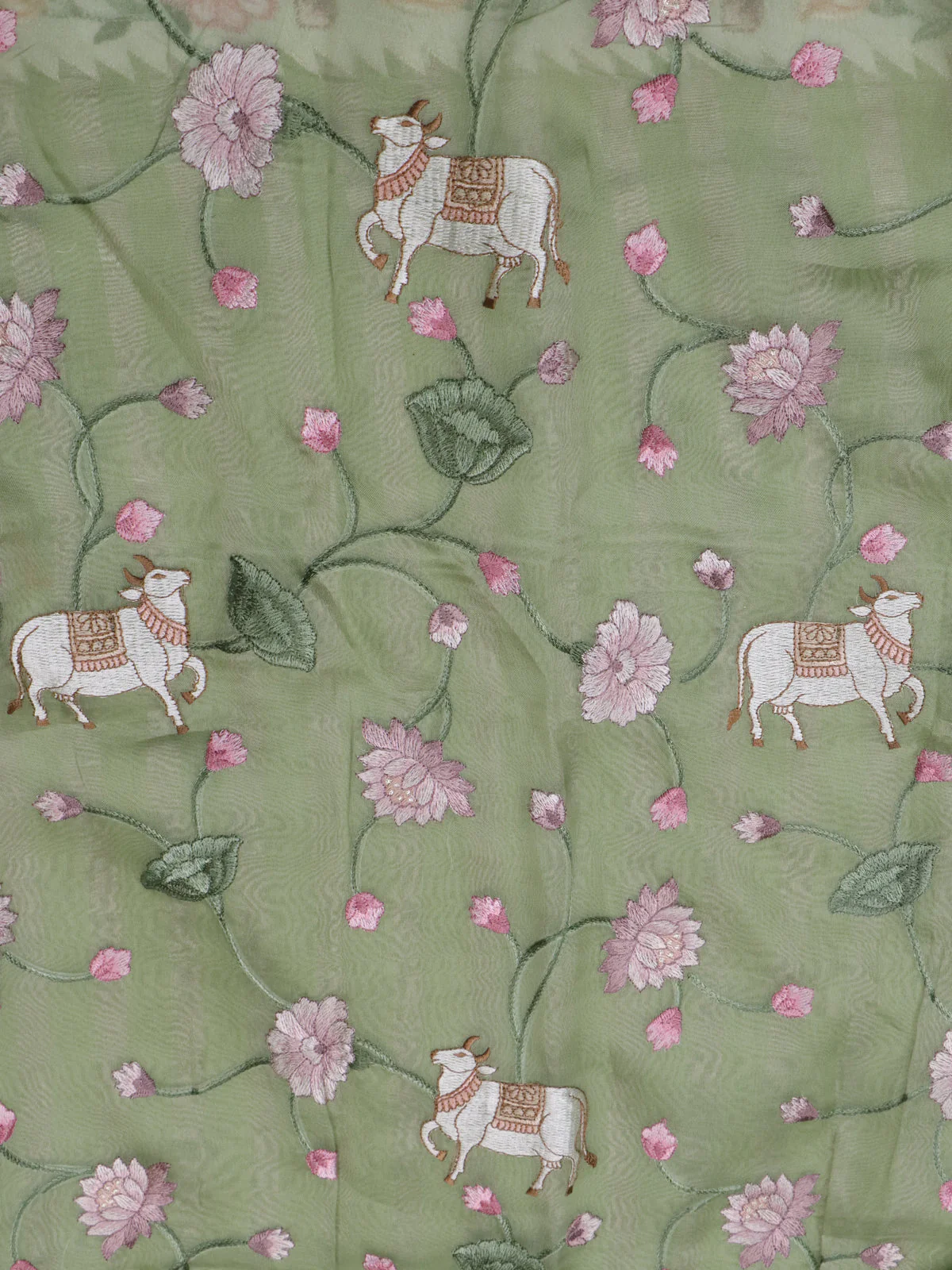 Pista Green Chanderi Cotton Saree - Image 4