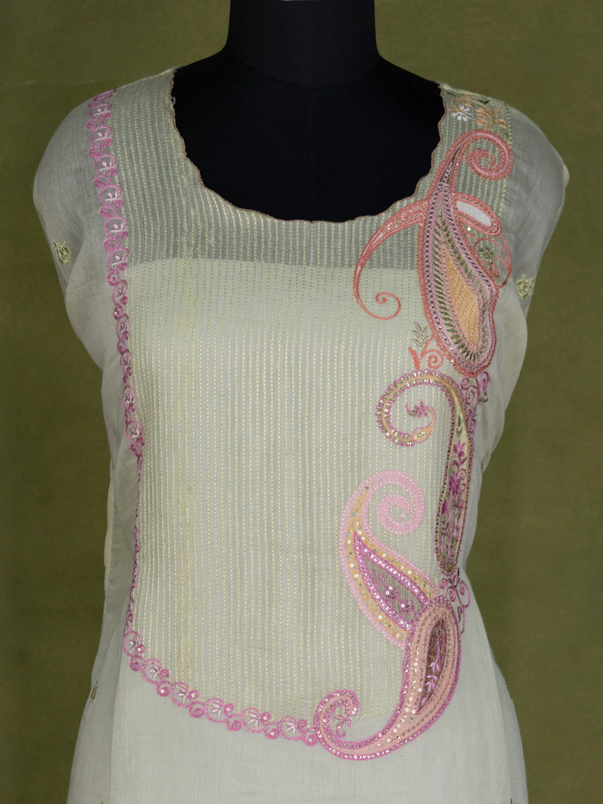 Pista Green Chanderi Semi-Stitched Suit - Image 2