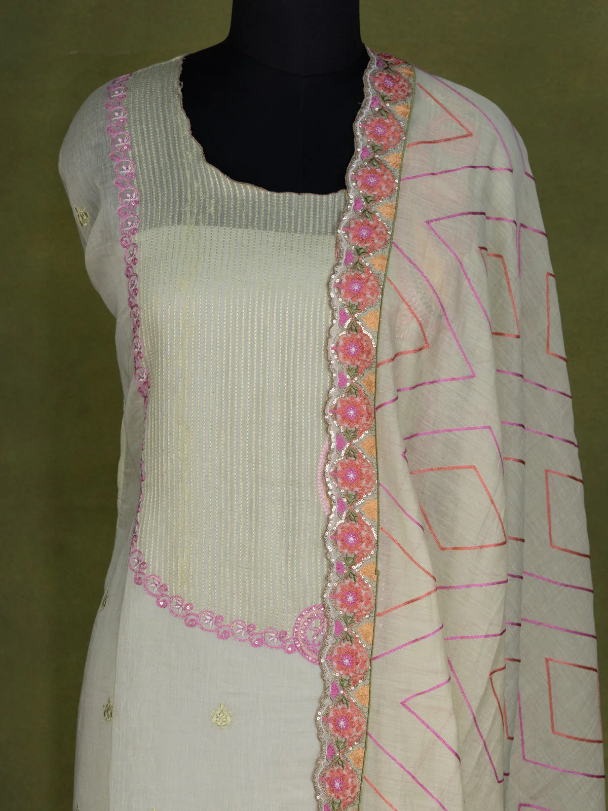 Pista Green Chanderi Semi-Stitched Suit - Image 3