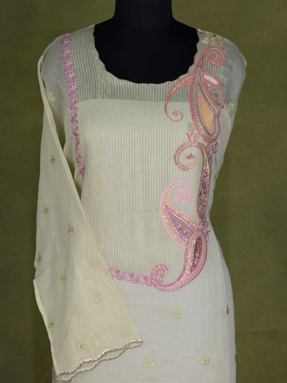 Pista Green Chanderi Semi-Stitched Suit - Image 4