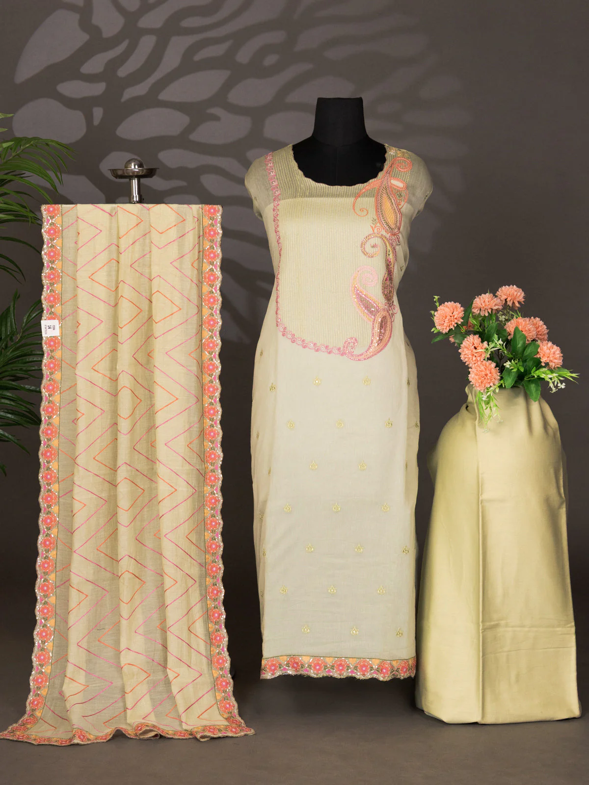 Pista Green Chanderi Semi-Stitched Suit - Image 5