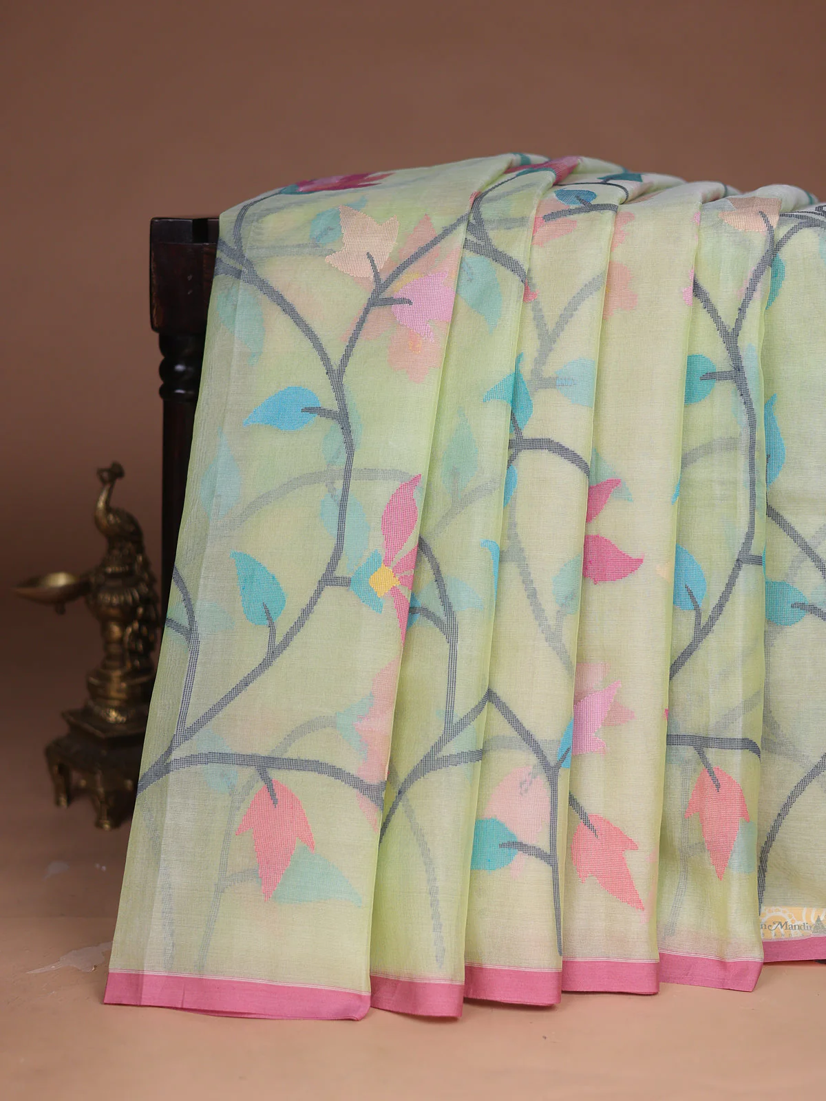 Pista Green - Gazri Pink Banarasi Dhakai Kora Silk Saree
