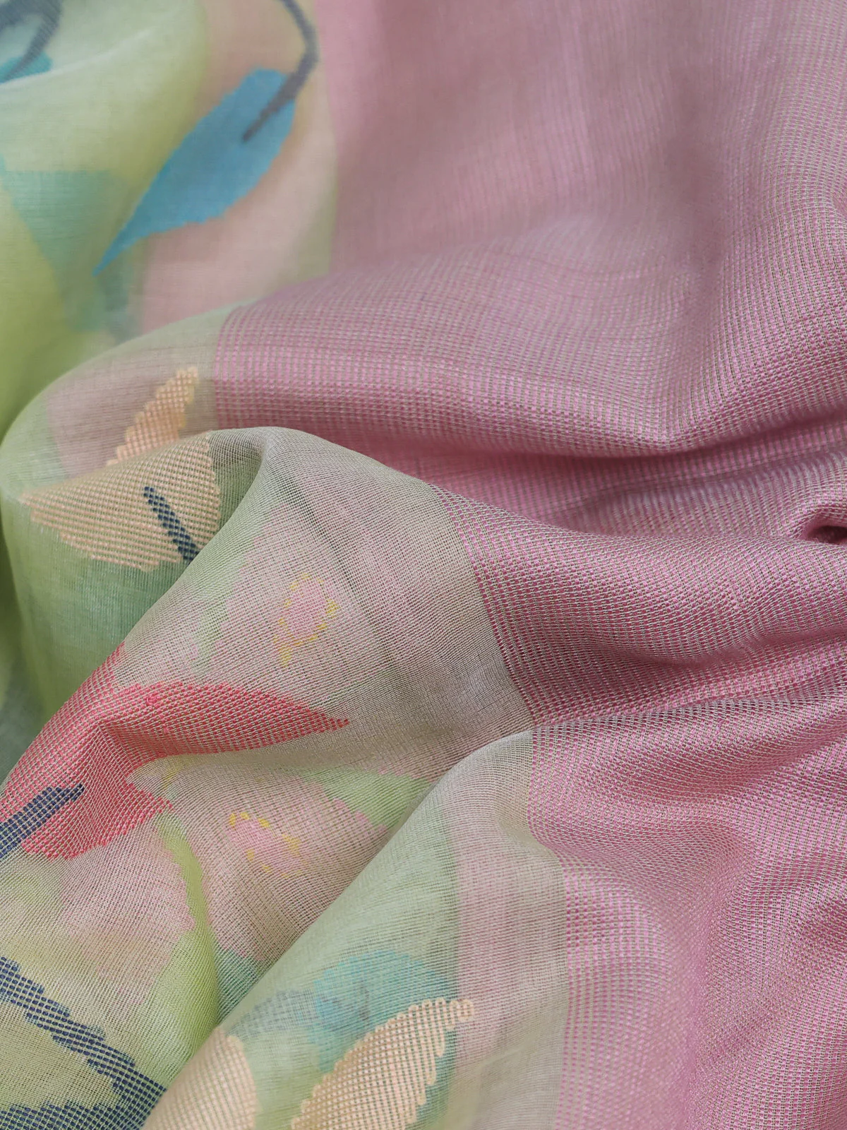 Pista Green - Gazri Pink Banarasi Dhakai Kora Silk Saree - Image 3