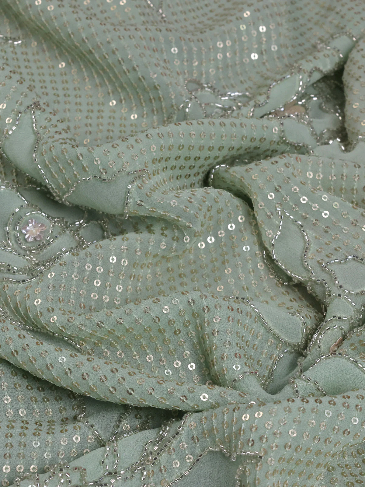Pista Green Georgette Sequins Saree - Image 3