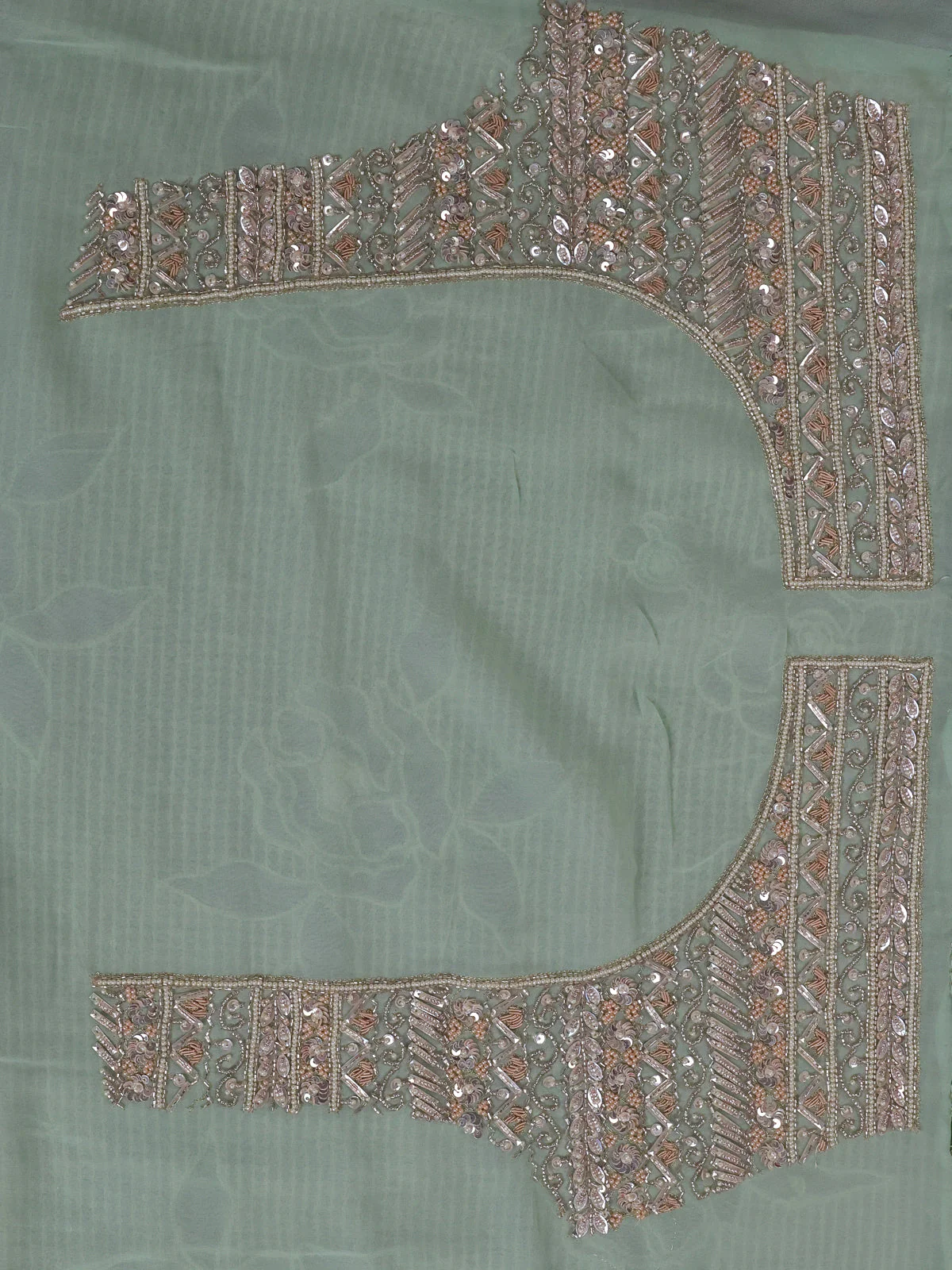 Pista Green Georgette Sequins Saree - Image 4