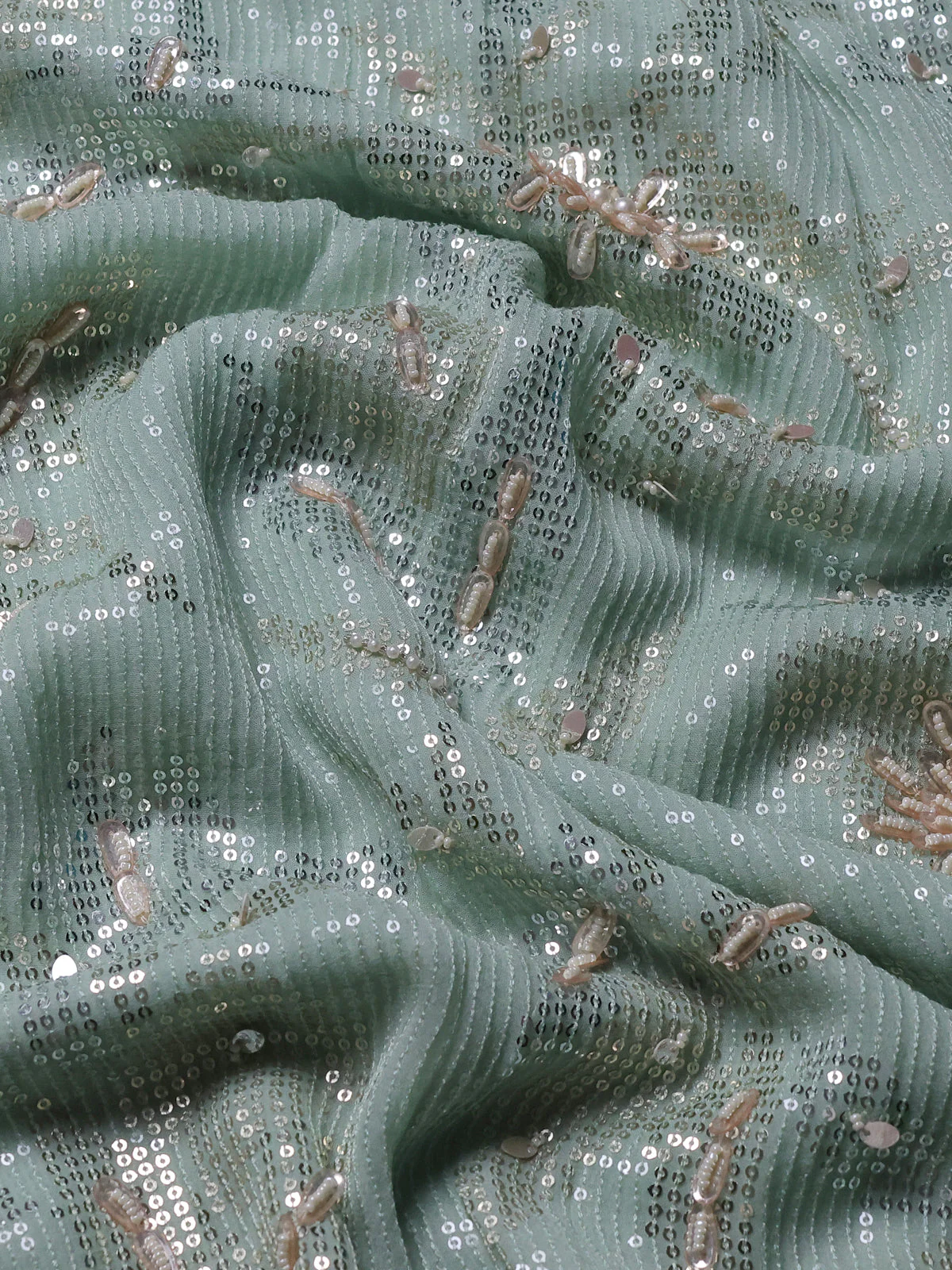 Pista Green Georgette Sequins Saree - Image 3