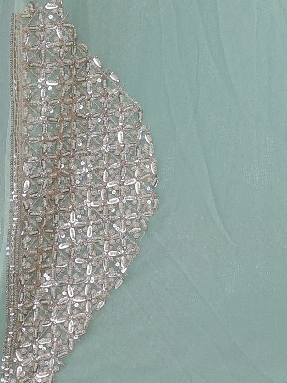 Pista Green Georgette Sequins Saree - Image 4
