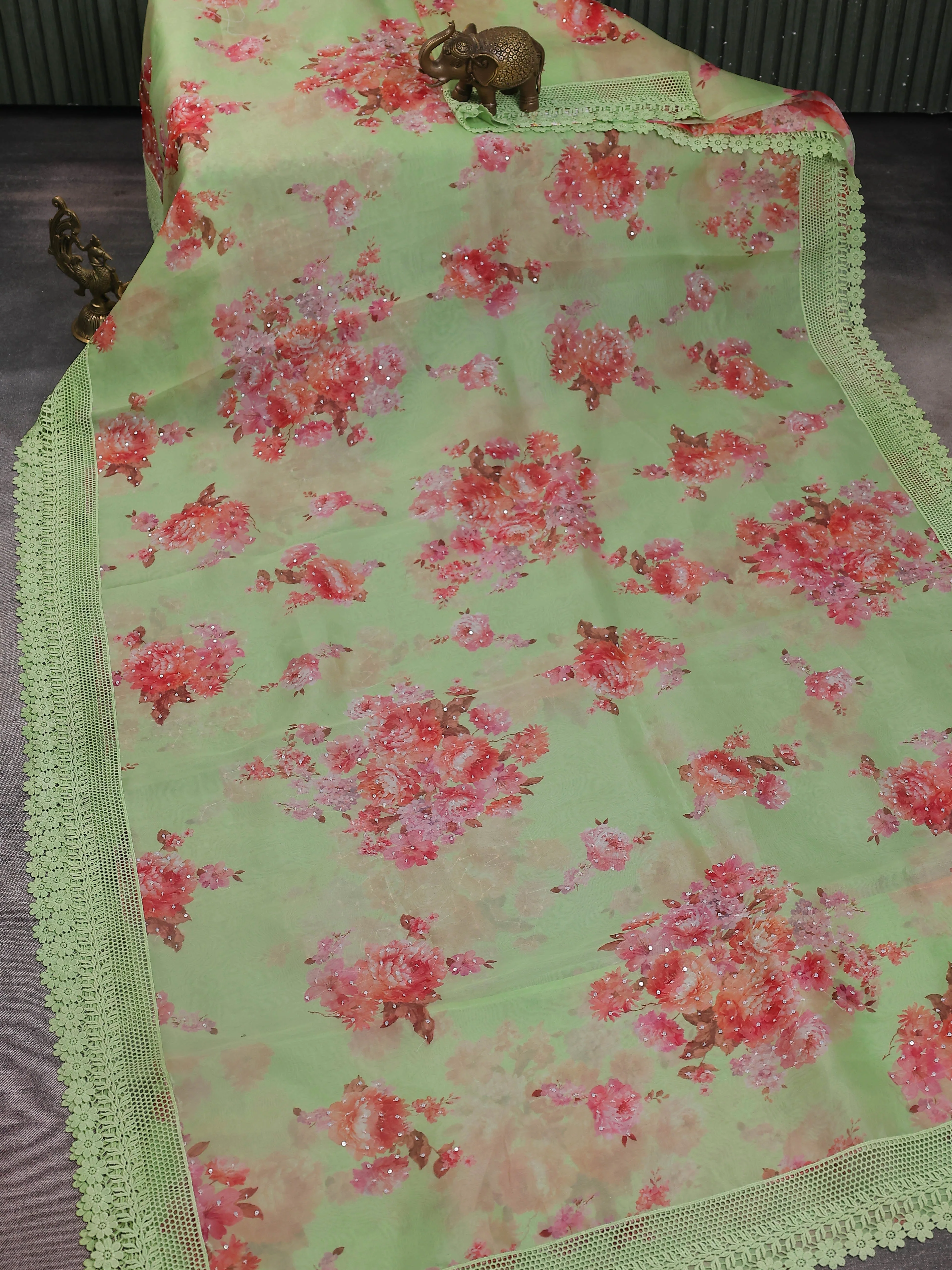 Pista Green Organza Silk Saree - Image 2