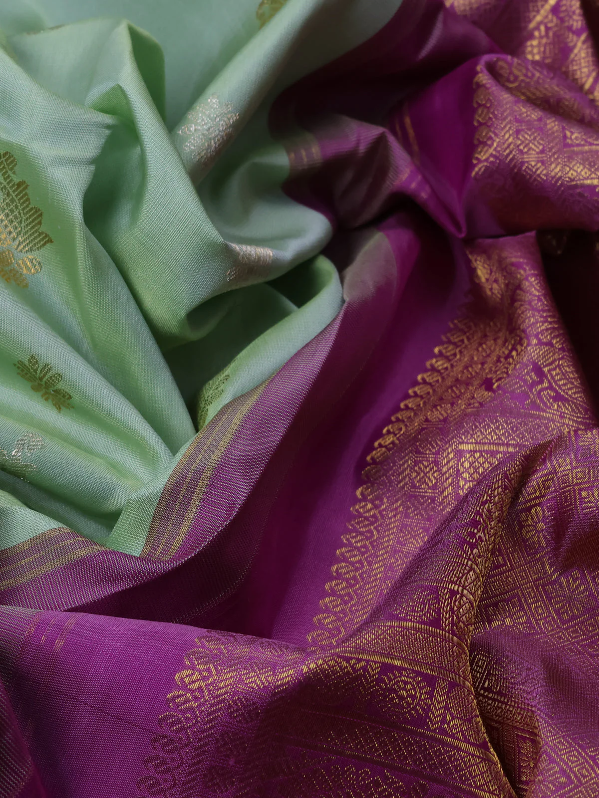 Pista Green - Purple Pure Kanchipuram Silk Saree - Image 3