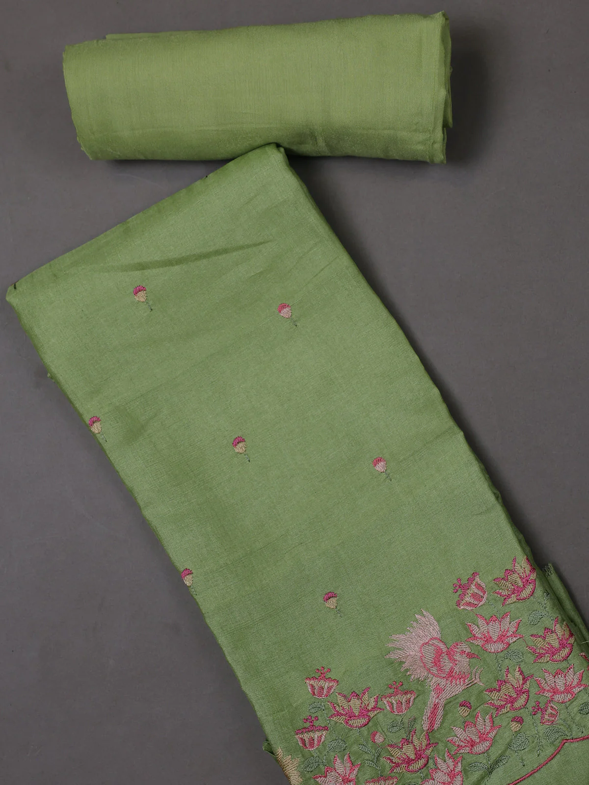 Pista Green Tussar Silk Unstitched Suit - Image 2