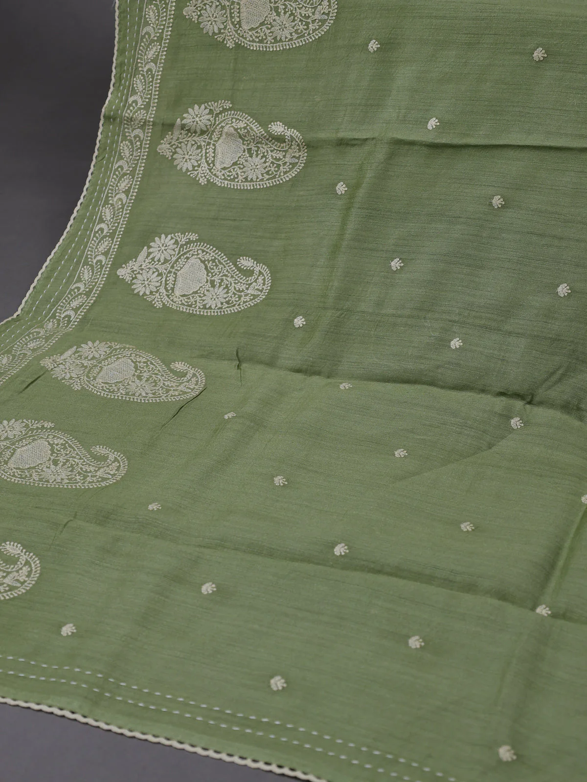 Pista Green Tussar Silk Unstitched Suit - Image 3