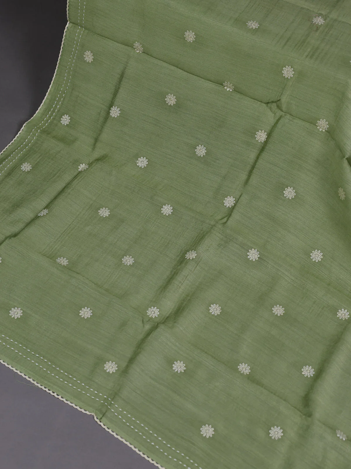 Pista Green Tussar Silk Unstitched Suit - Image 3