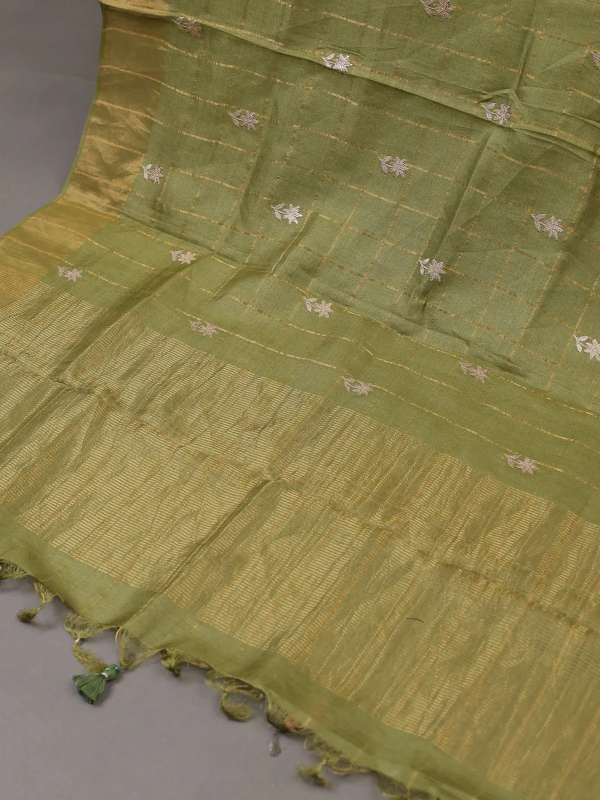 Pista Green Tussar Silk Unstitched Suit - Image 3