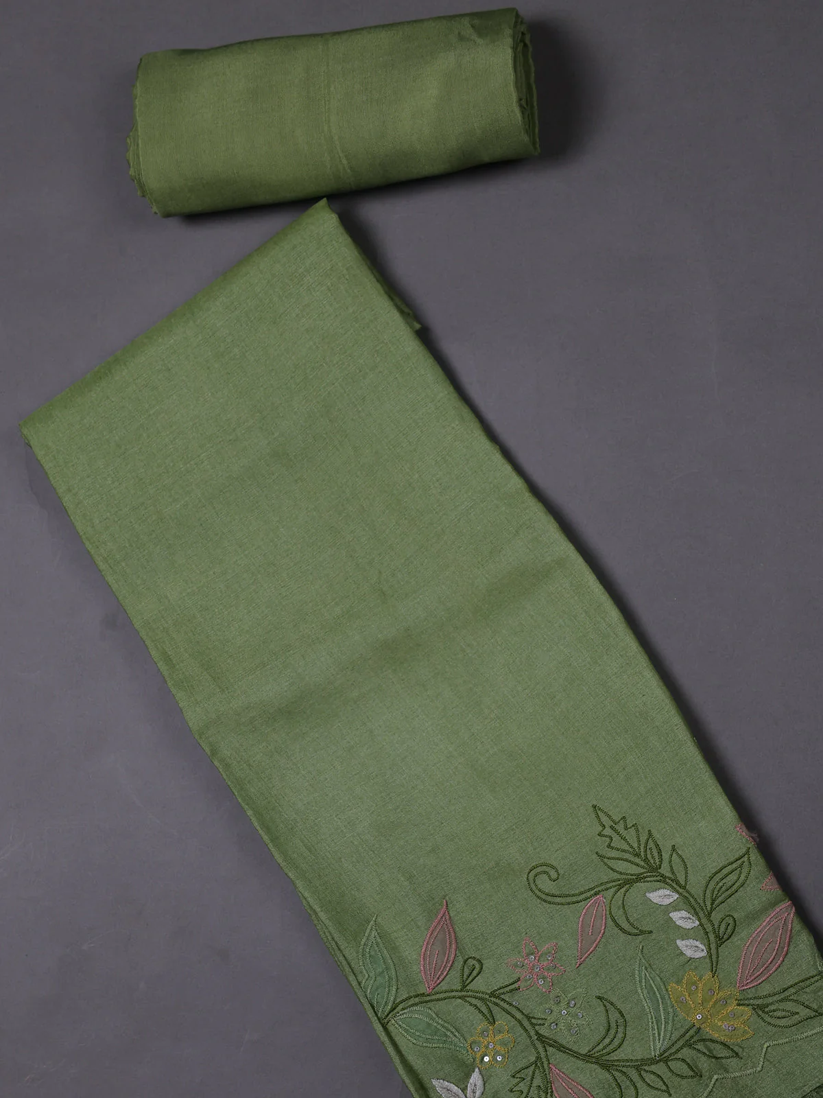 Pista Green Tussar Silk Unstitched Suit - Image 2