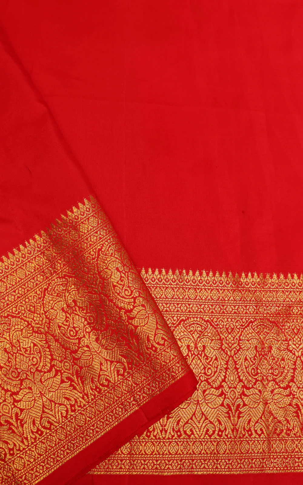 Navy Blue & Red Pure Kanchipuram Silk Saree With Bandhej - Image 7