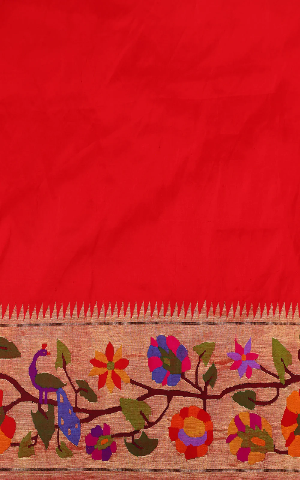 Violet & Red Pure Paithani Silk Saree With Bandhej - Image 7