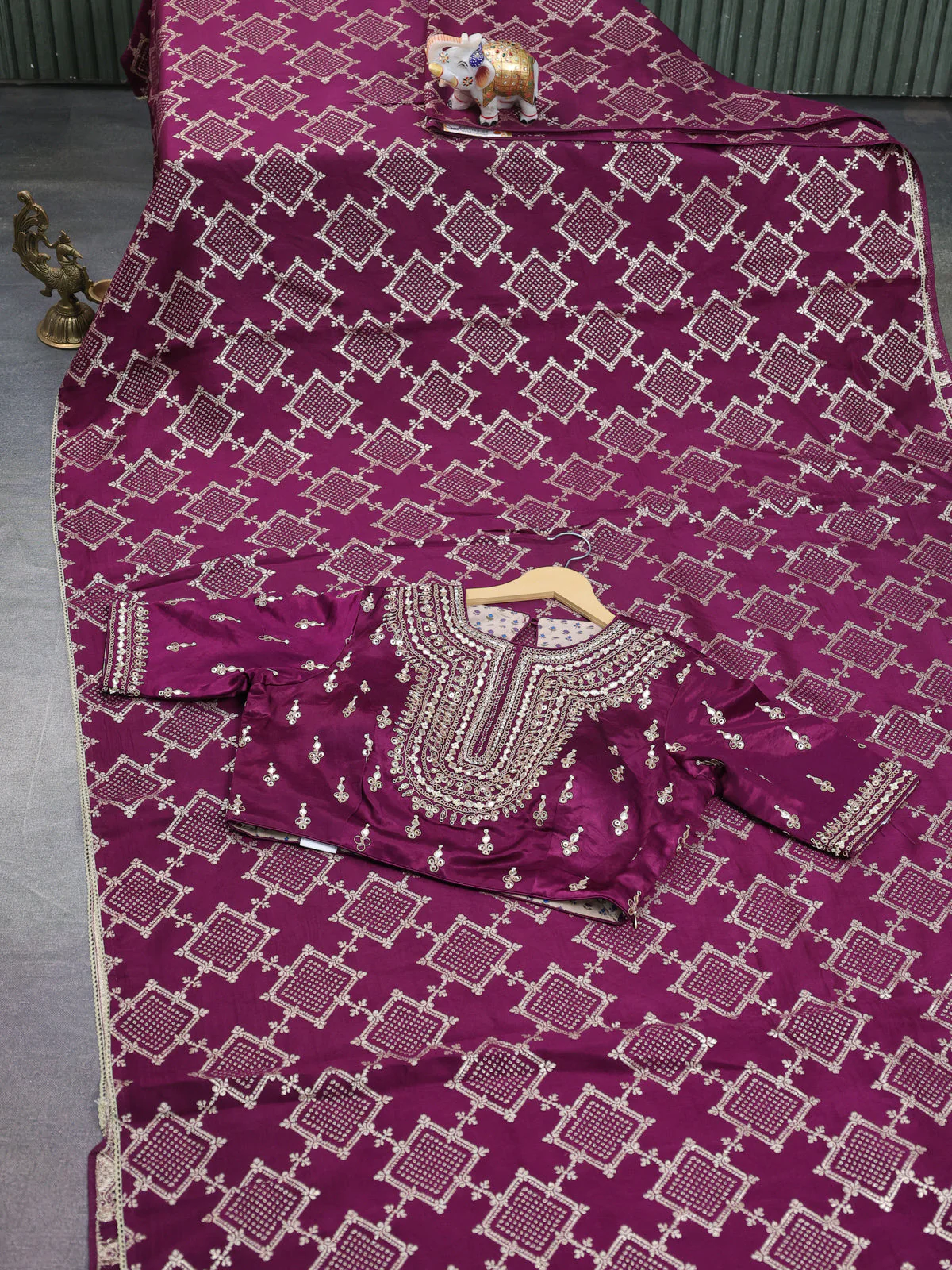 Purple Banarasi Silk Saree With Embroidered Readymade Blouse