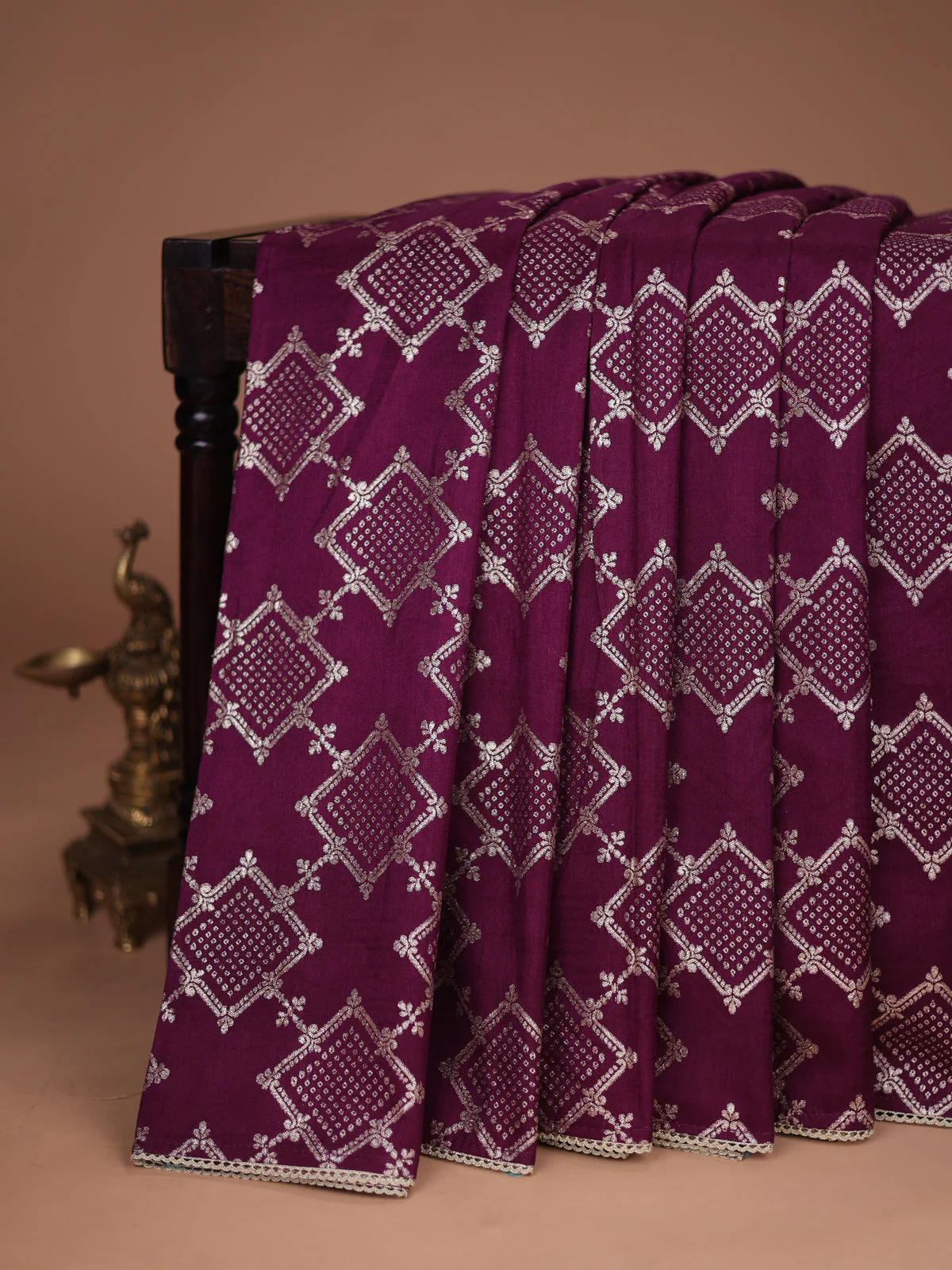Purple Banarasi Silk Saree With Embroidered Readymade Blouse - Image 2