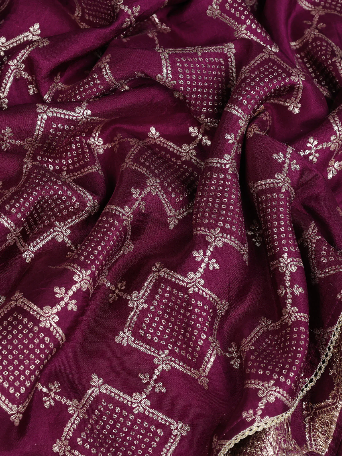 Purple Banarasi Silk Saree With Embroidered Readymade Blouse - Image 3
