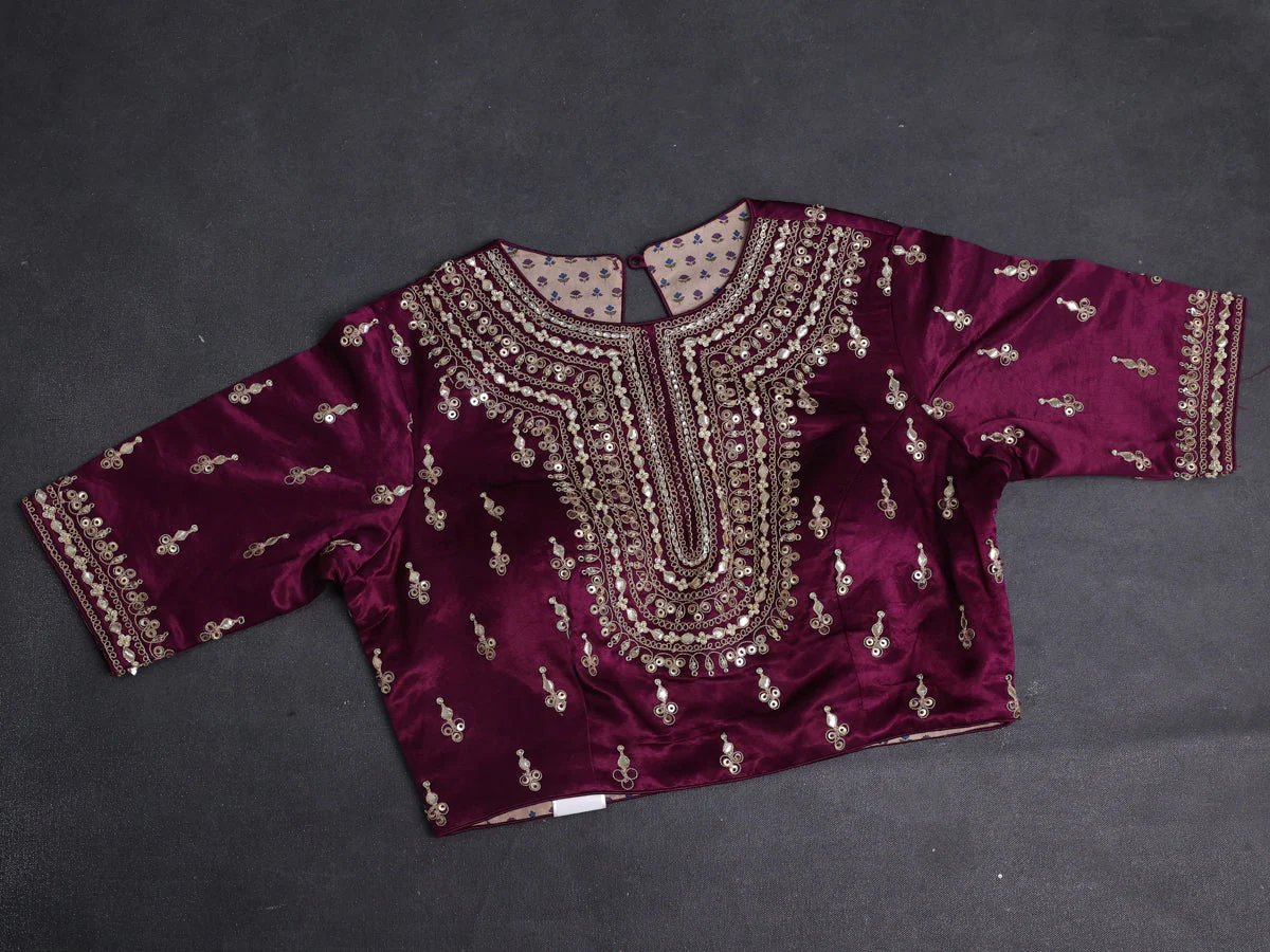 Purple Banarasi Silk Saree With Embroidered Readymade Blouse - Image 4