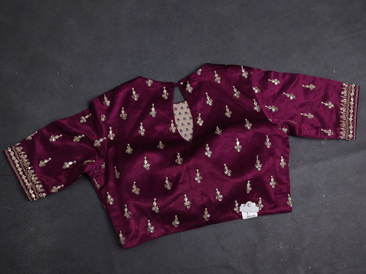 Purple Banarasi Silk Saree With Embroidered Readymade Blouse - Image 5