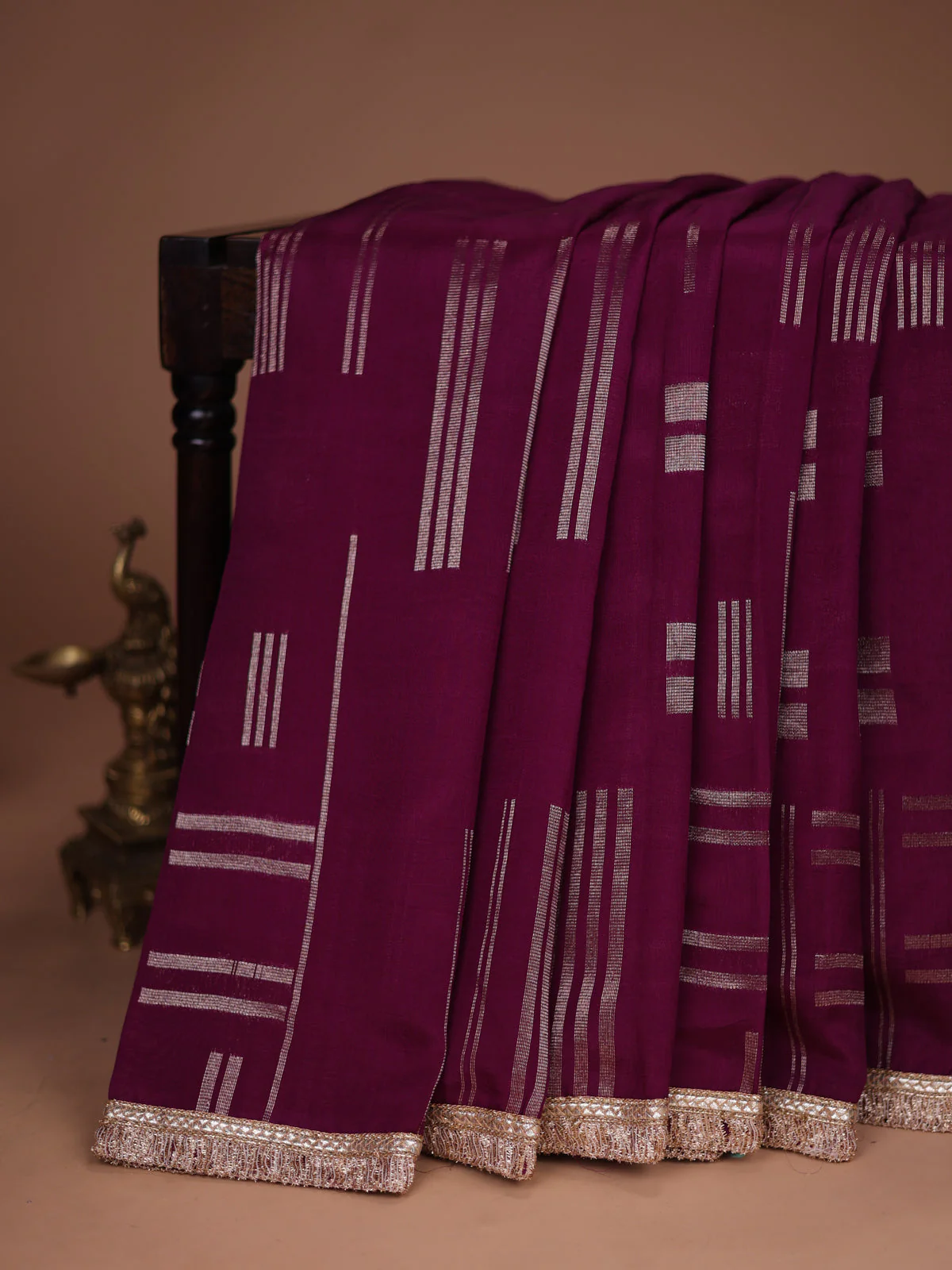 Purple Banarasi Silk Saree With Embroidered Readymade Blouse - Image 2